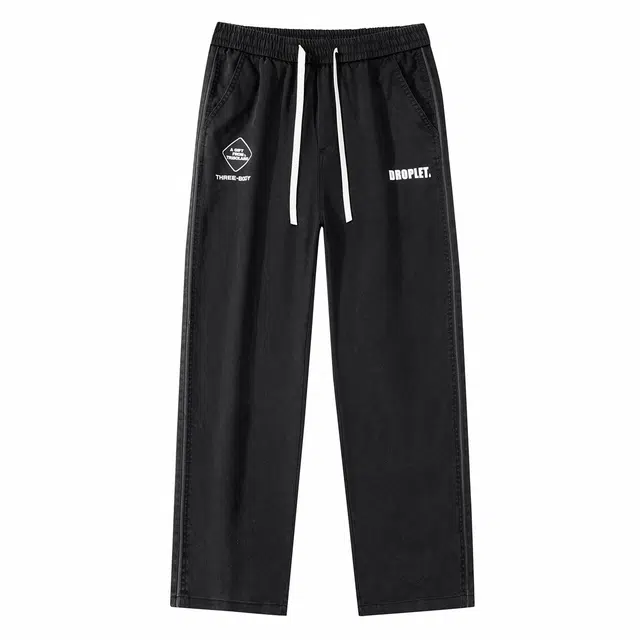 三体 水滴系列 简约基础美式复古宽松百搭直筒垂感阔腿松紧系绳高街潮牌时尚舒适薄款透气学生多巴胺显瘦日常休闲裤 男女同款