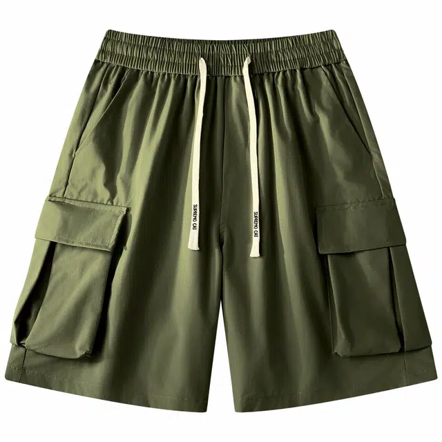 吾皇猫 学院风美式复古基础款简约百搭五分裤子宽松直筒系带中腰休闲舒适透气工装短裤 男女同款