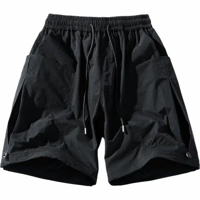 宜而爽 运动户外机能风简约基础纯色裤侧大口袋个性设计宽松休闲百搭舒适抽绳五分工装短裤 男女同款