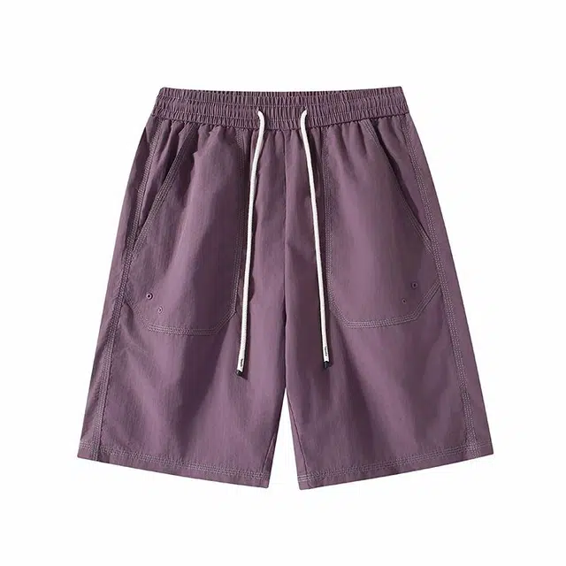 吾皇猫 简约纯色基础款塔丝隆面料吊钟装饰设计宽松直筒五分裤休闲舒适户外工装短裤 男女同款