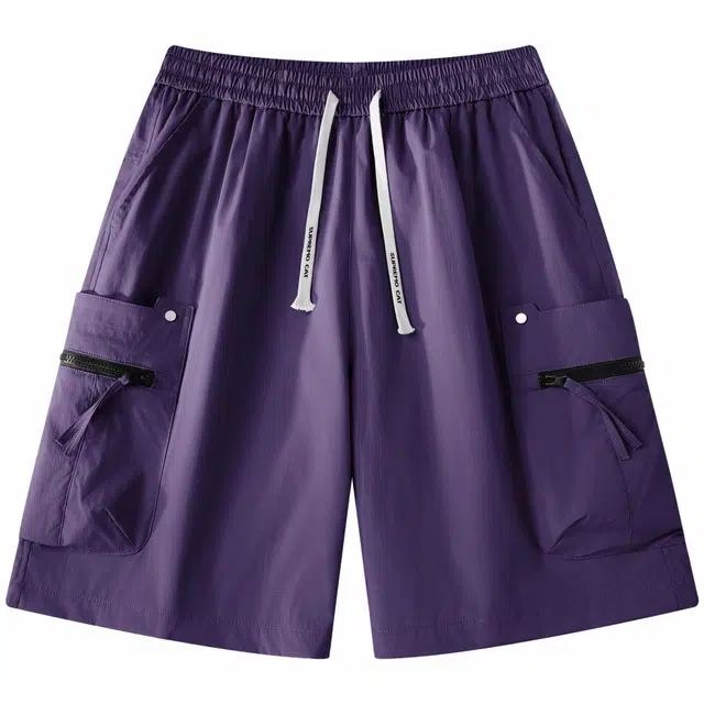 吾皇猫 美式简约复古学院风百搭宽松舒适五分裤系带纯色中腰裤子舒适透气休闲工装短裤 男女同款