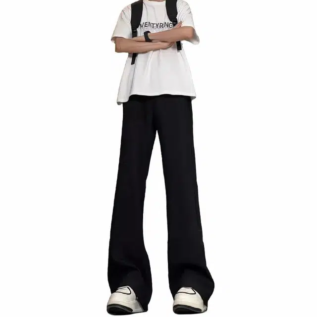 木林森 美式复古高街纯色垂感弹力直筒微喇休闲裤 男女同款