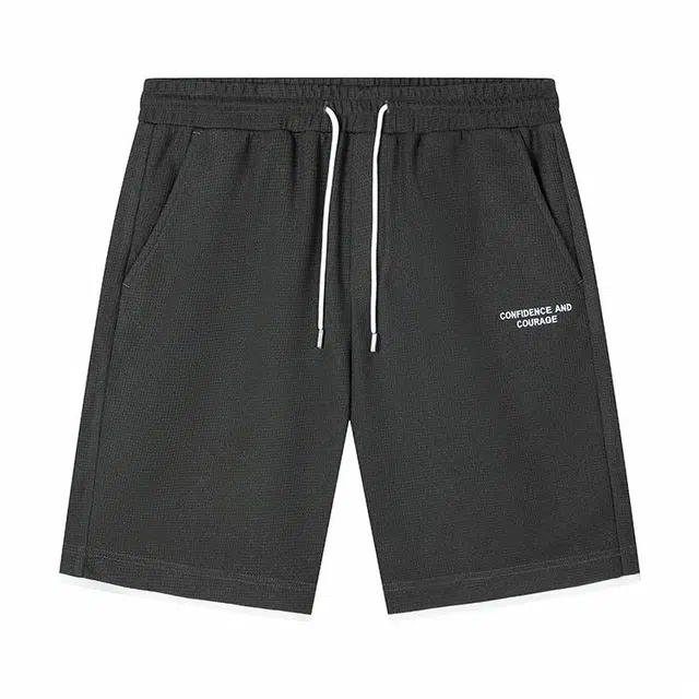 森马 字母刺绣拼接假两件设计抽绳直筒休闲短裤 男款