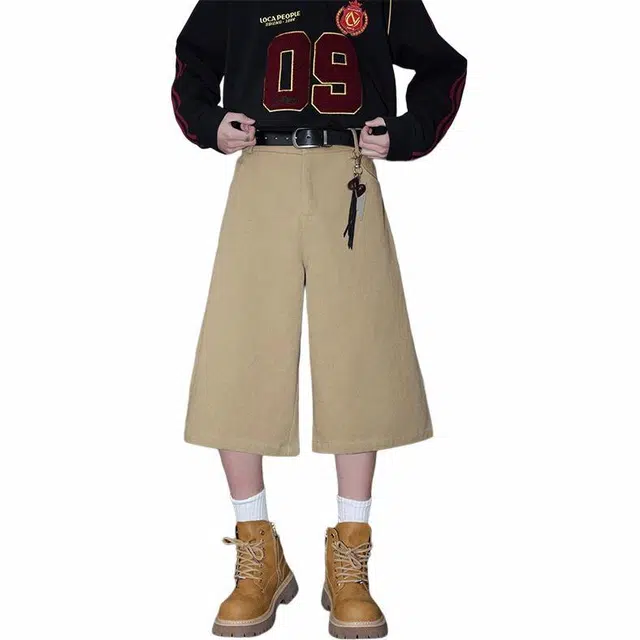 佐菲利 中腰纯色百搭休闲时尚牛仔短裤 男女同款 卡其色