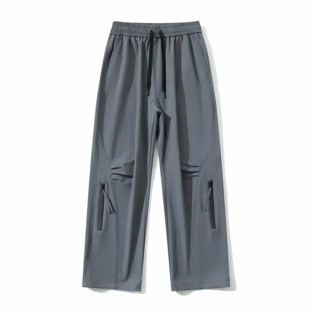 爱肯 美式高街潮流复古褶皱层次感纯色基础款宽松阔腿直筒垂感休闲裤 男女同款