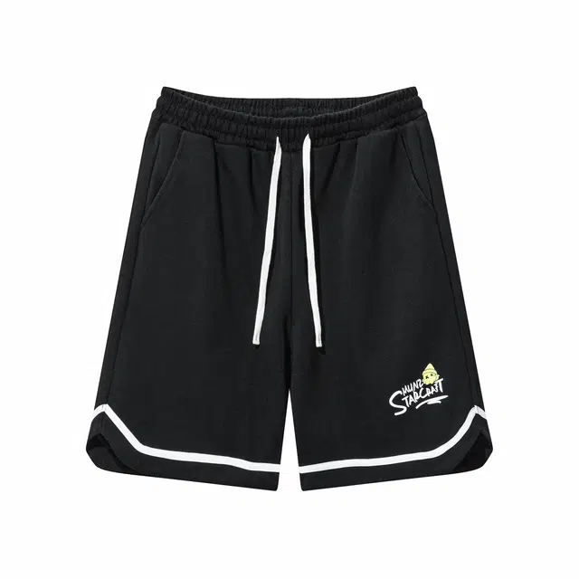 星际者 趣味字母美式高街卡通动漫篮球印花宽训练松系带五分休闲短裤 男女同款