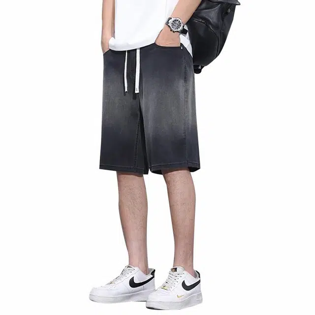 协协乐 冰丝垂感薄款牛仔短裤 男女同款 烟灰