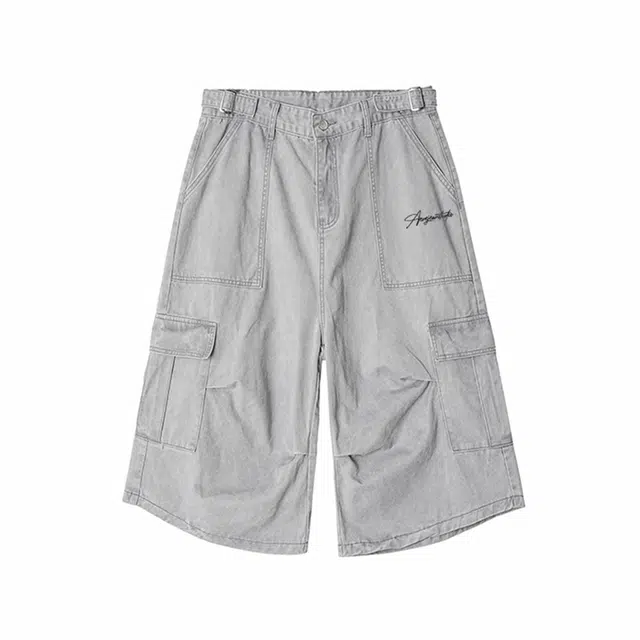 依文 休闲活力系列日系复古宽松大口袋品牌字母七分阔腿街头潮牌宽松通勤工装短裤 男女同款