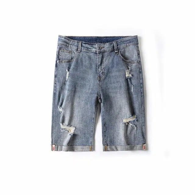 协协乐 潮流破洞五分牛仔短裤 男款 蓝色