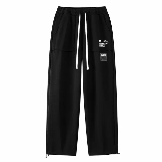 三体 末日之战系列 简约基础款字母印花宽松学生多巴胺高街潮牌复古美式百搭垂感自然中腰脚口抽绳两用直筒休闲裤 男女同款