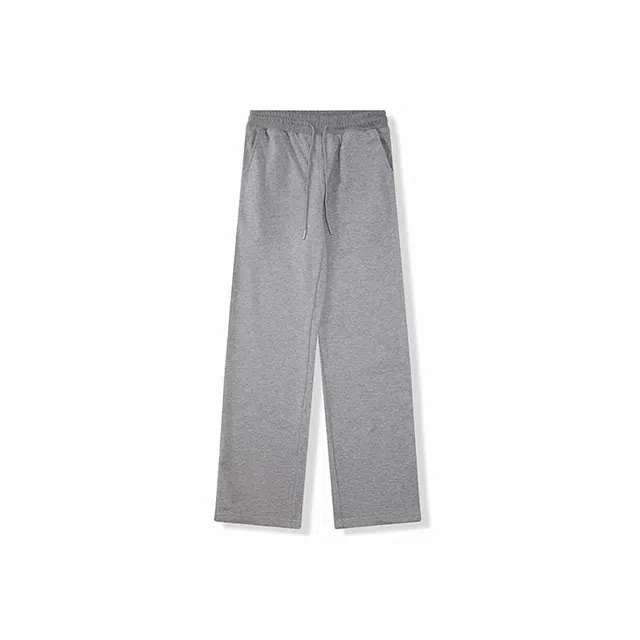 我是大卫 时尚宽松直筒开叉长裤韩版垂感松紧腰抽绳休闲裤 男款 浅灰色