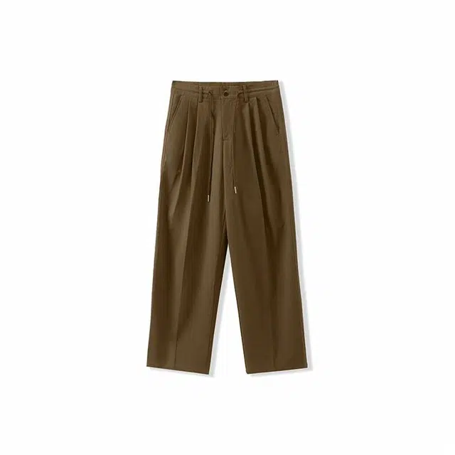 我是大卫 日系复古松紧系带阔腿宽松休闲裤 男女同款 棕色