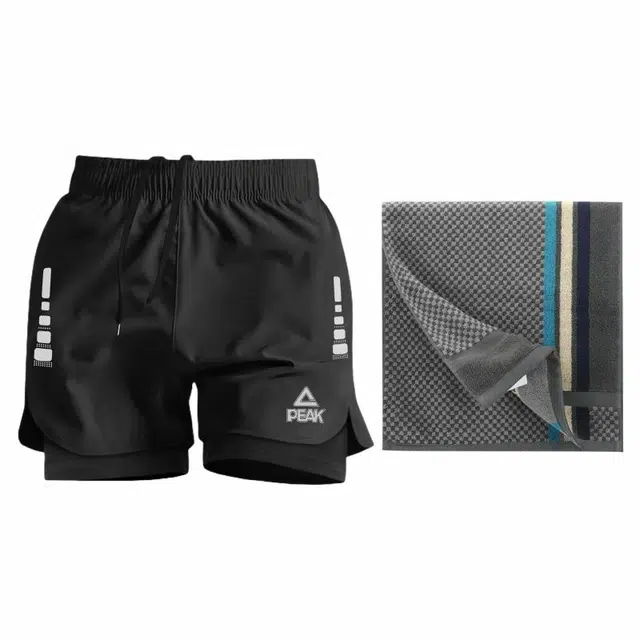 匹克 柔软亲肤毛巾休闲透气速干防走光内衬双层平角泳裤 男款