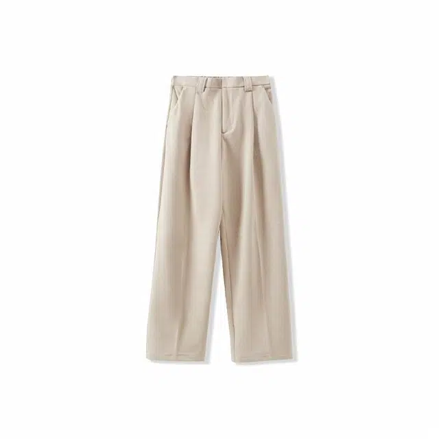 我是大卫 纯色简约垂感直筒宽松休闲裤 男女同款 浅卡其色