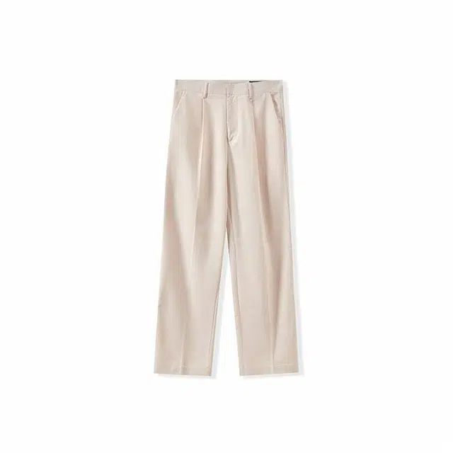 我是大卫 亚麻纯色高腰简约垂感直筒宽松休闲裤 男女同款 深米色