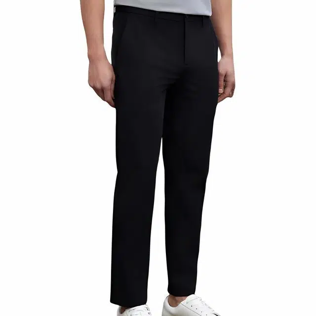 依文 纯色中腰拉链微弹休闲裤 男款 黑色