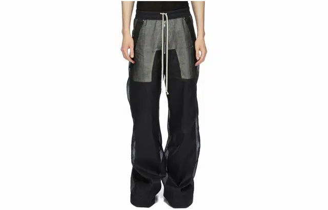 RICK OWENSRO Lido Wide Bela Pants In Black Cotton Organdy