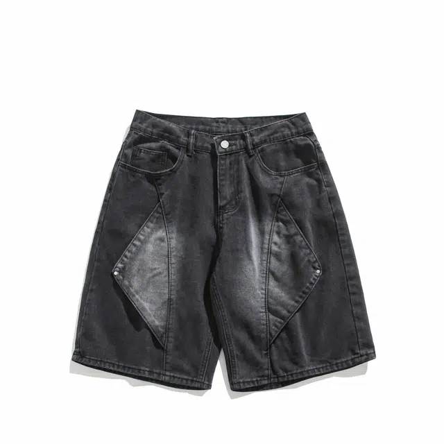 欧路得 美式潮牌宽松渐变设计直筒牛仔短裤 男款