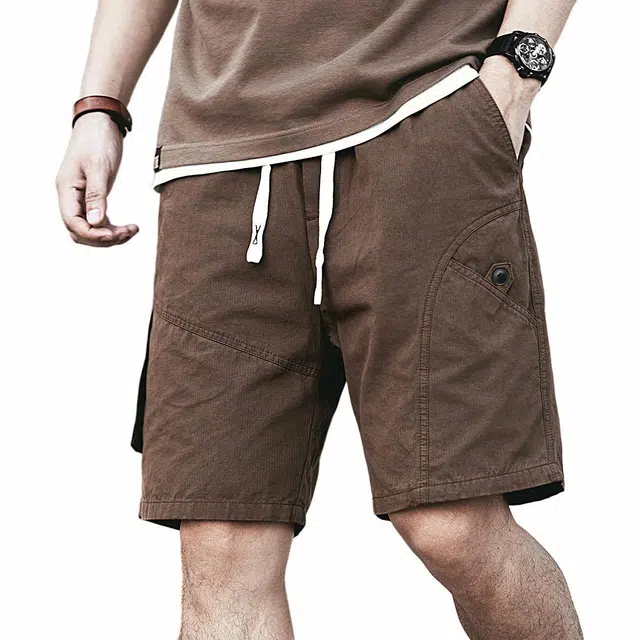 格蓝鹿 春夏 薄款潮牌美式休闲城市机能风格宽松裤子男版型天花板男士五分裤高端基础简约工装短裤 男女同款 卡其色