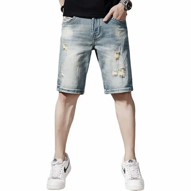 贵色 时尚美式高街潮牌休闲百搭牛仔短裤 男女同款 浅蓝