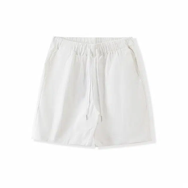 我是大卫 基础色简约纯色系带中腰分休闲短裤 男女同款