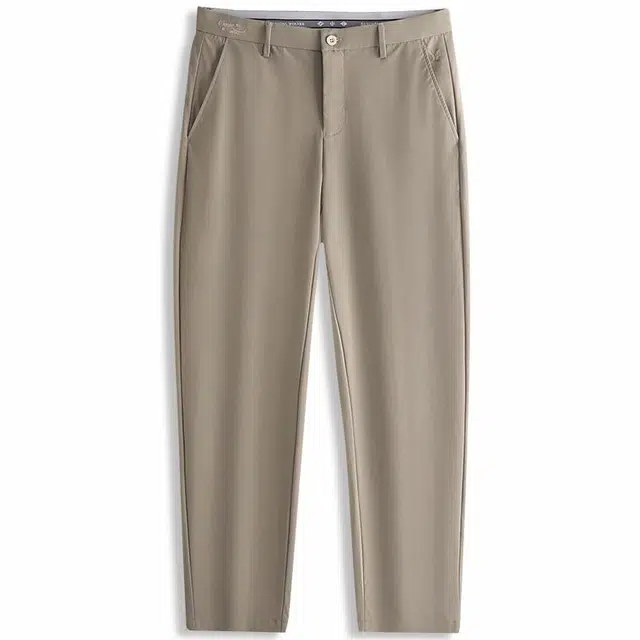 与狼共舞 四面弹力亲肤刺绣通勤中腰直筒春季休闲裤 男款 卡其