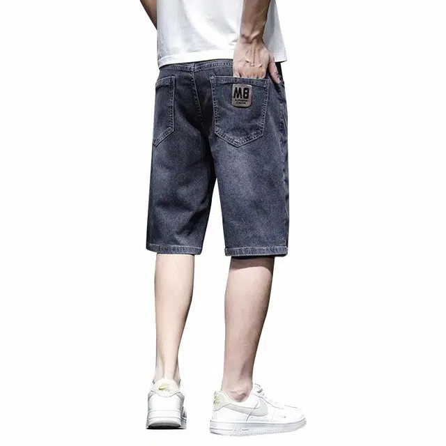 协协乐 潮流宽松舒适百搭时尚直筒牛仔短裤 男款 蓝灰【五分裤】