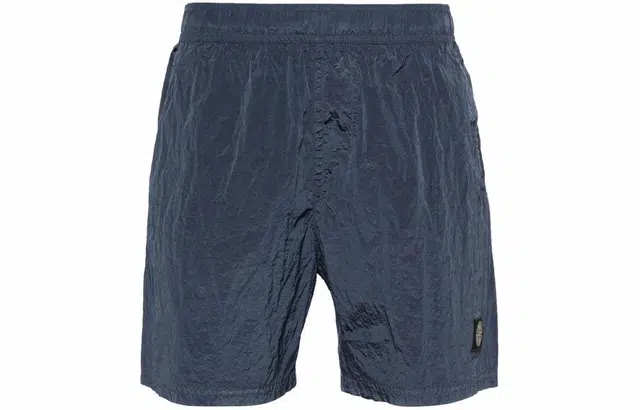 Stone Island Logo Elastic Waist Shorts Blue