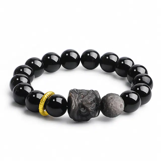 【瑞兽醒狮】 印象眸 新中式祥云跑环如意吉祥诸事顺遂多财多福高级感通勤转运珠素圈手饰 礼盒包装#好运 黑曜石 手串 男女同款情侣款