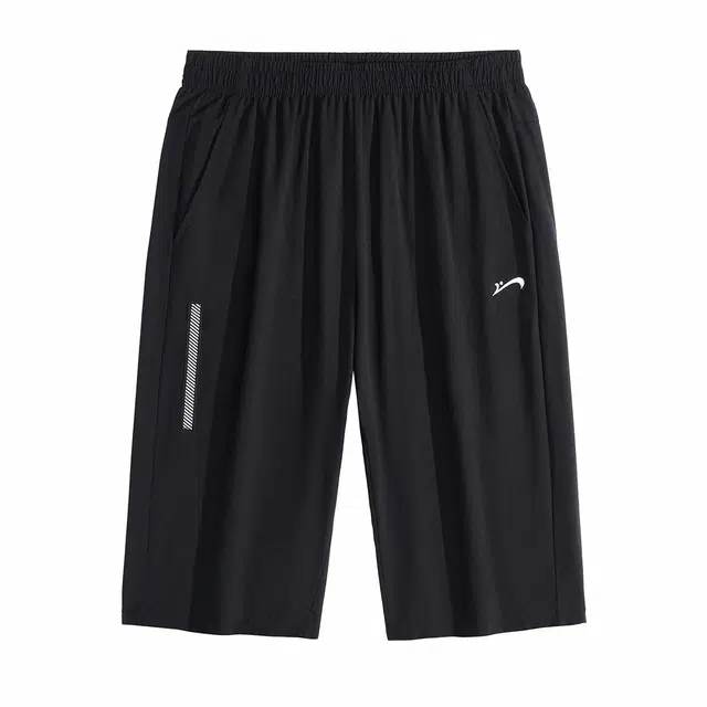 贵人鸟 纯色七分裤冰丝直筒休闲短裤 黑色 男女同款