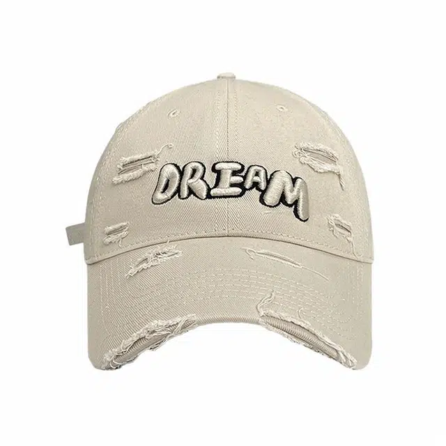 木林森 时尚简约破洞字母刺绣春夏季户外出行遮阳防晒帽学生潮流百搭大头围显脸小 棉 鸭舌帽 男女同款情侣款