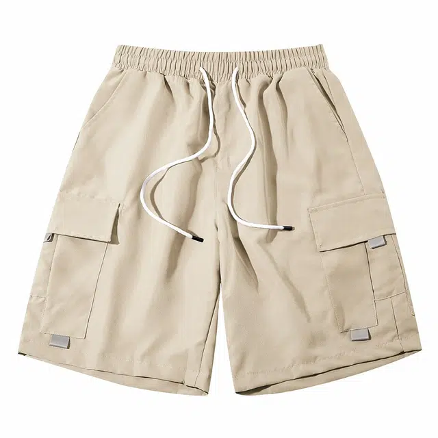 纳趣 美式薄款多口袋直筒系带五分工装短裤 男款