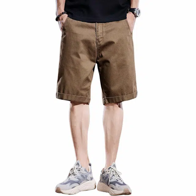 贵色 美式复古通勤百搭废土风宽松透气吸汗纯棉质感休闲五分工装短裤 男女同款 卡其色