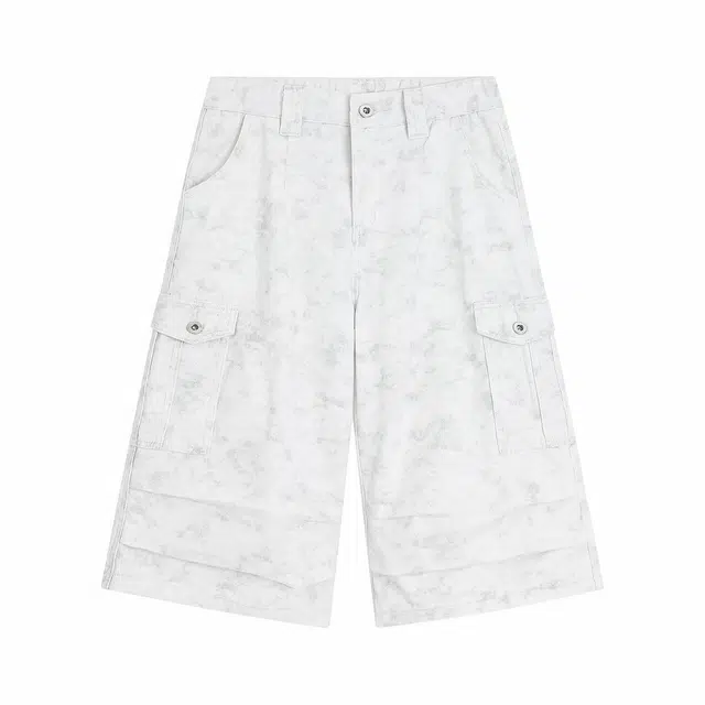 哲源 美式复古水洗做旧七分裤工装短裤 男女同款