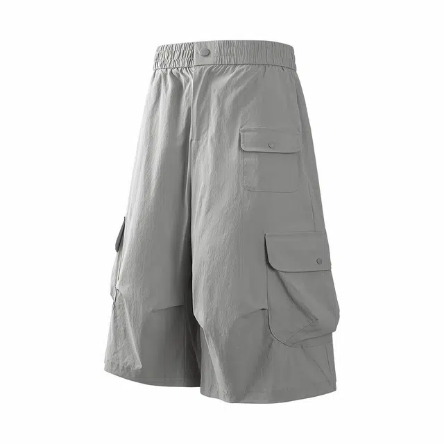 哲源 纯色美式复古高街潮牌多口袋设计感七分工装短裤 男女同款