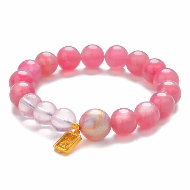 【匠心手作 招正缘桃花】 灵菲 幸运招财扎基拉姆福牌转运珠 新中式小众原创百搭手饰 爱情之石少女粉#好运 粉水晶 手串 女款