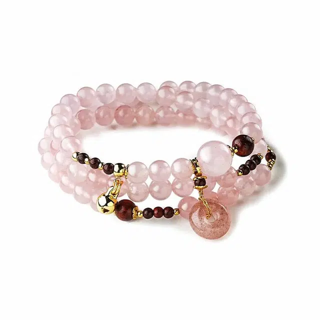 【匠心手作 桃花上上签】 灵菲 幸运平安扣 新中式多圈小众设计款百搭显白 爱情之石#好运 粉水晶 手串 女款