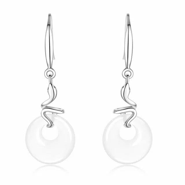 老凤祥 灵蛇平安扣 新中式设计国风温柔清透百搭显气质 小众精选#好运 玉髓 耳环 女款