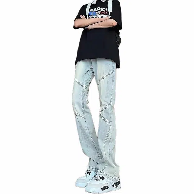 煦加 美式复古解构拼接牛仔裤 男款