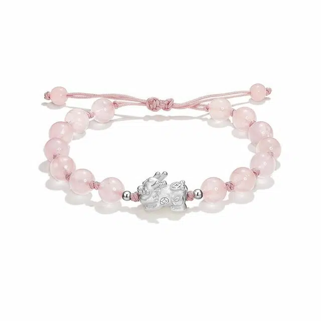 尚仟伊 【招财貔貅】貔貅宝宝新中式小众国风招财貔貅吞金兽手饰月老赐福 福运满满#好运天然 粉水晶 手链 男女同款情侣款