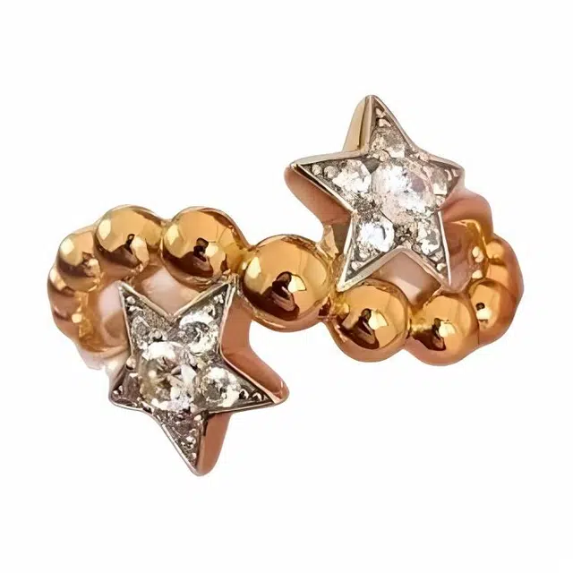 指尖瑰宝 轻奢高级中古风双子星圆珠波浪复古小众设计百搭个性 合金 戒指 女款