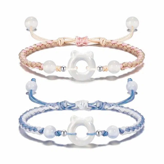 克兰茜 平安扣猫咪平安喜乐新中式国潮复古精致设计 优雅气质时尚轻奢日常百搭 精美礼盒 可调节 好运 织物 手绳 男女同款情侣款