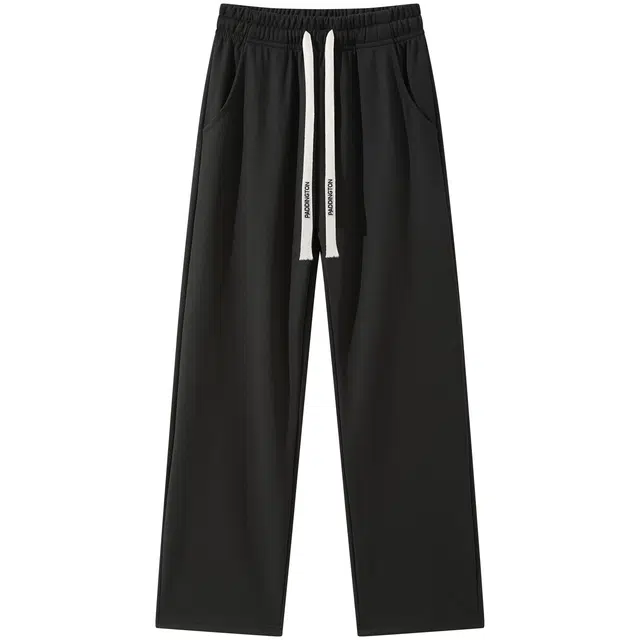 帕丁顿熊 基础款纯色垂感百搭宽松刺绣抽绳直筒休闲裤 男女同款