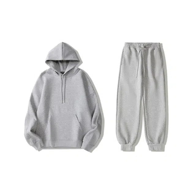 我是大卫 纯色连帽简约直筒束脚休闲卫衣套装 男女同款