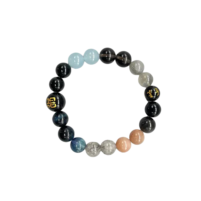 迈奇的礼物 好运黑曜石海蓝虎眼石黑玛瑙天然 白水晶 手串 男女同款情侣款