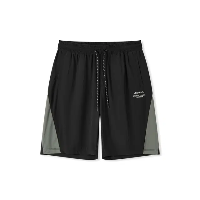 森马 直筒抽绳时尚字母印花休闲短裤 男款 黑色