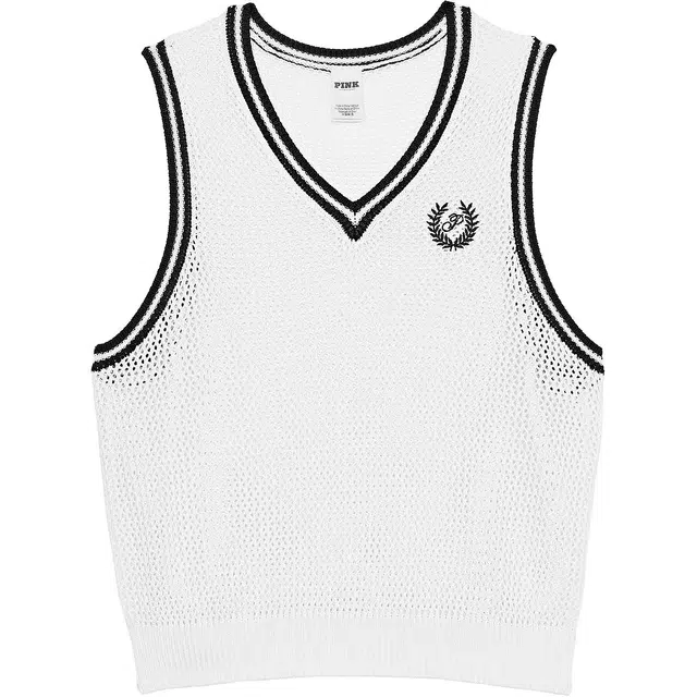 Victoria's Secret PINK CAMBRIDGE KNIT CROPPED VEST Optic White V