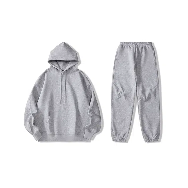 我是大卫 连帽运动风系带直筒束脚休闲裤加厚卫衣套装 男女同款