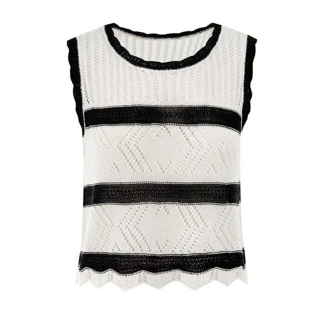 轻迎 简约镂空短款条纹简约无袖背心 女款 白色