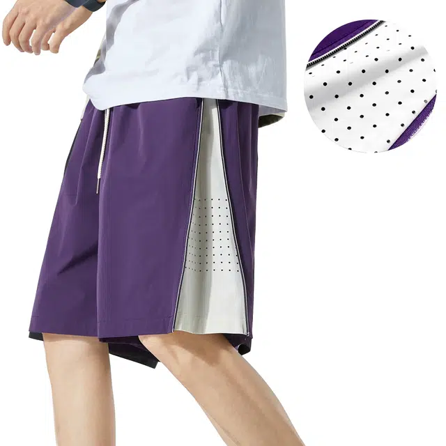 稻草人 基础款纯色侧边可调节网格眼速干透气宽松户外沙滩直筒五分休闲短裤 男女同款 紫色